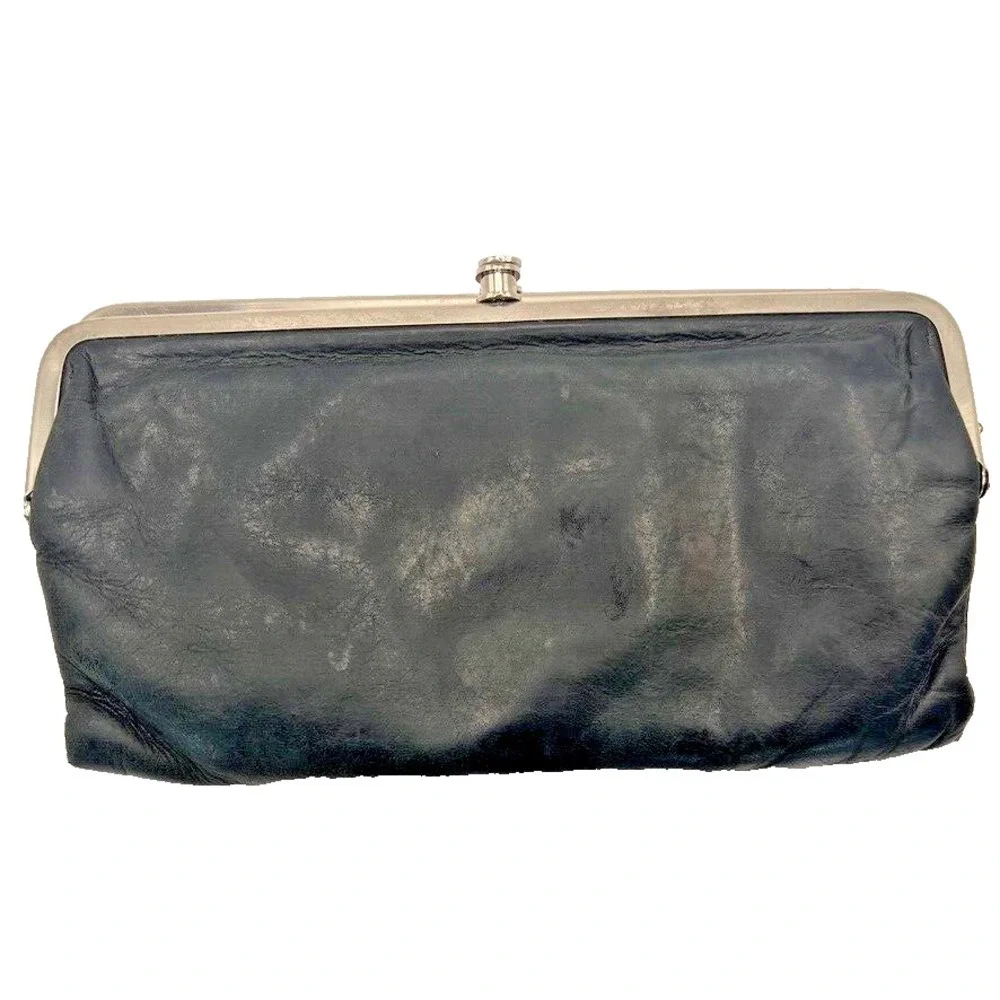 Vintage Women's‎ HOBO International Leather Double Frame Clutch Wallet Black